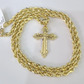 Real 10k Rope Chain Jesus Cross Charm Necklace Pendant Set 4mm 18"-28" Gold
