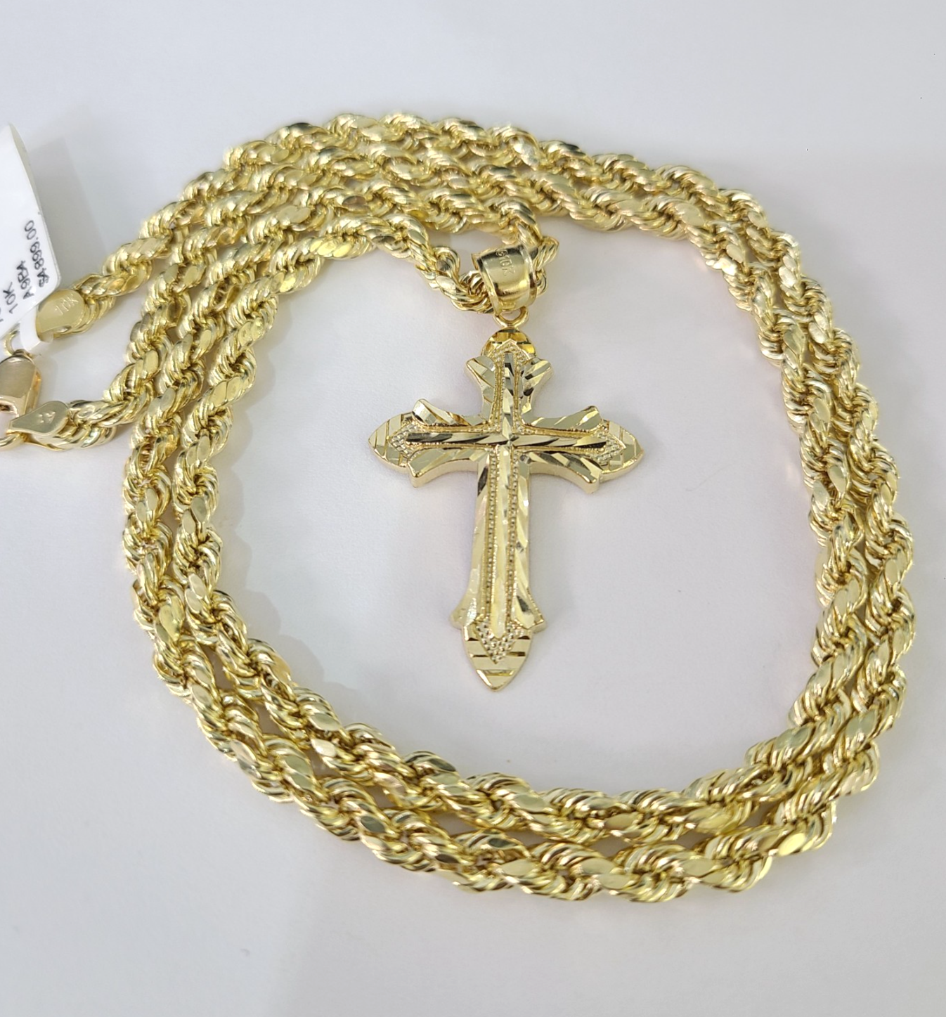 Real 10k Rope Chain Jesus Cross Charm Necklace Pendant Set 4mm 18"-28" Gold