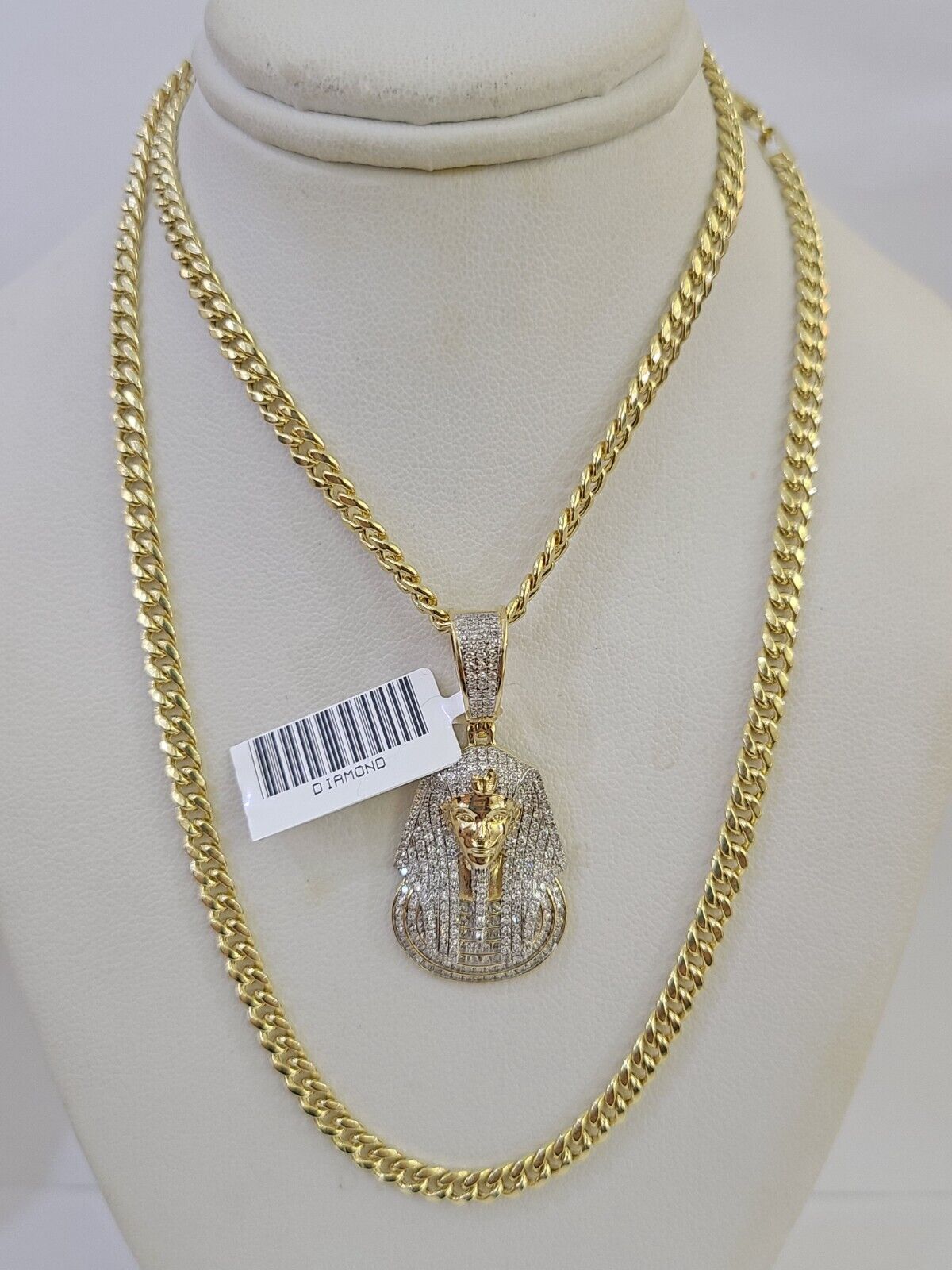 10k Miami Cuban Chain Pharaoh Charm Set 4.5mm 20"-28" Necklace Pendant Gold