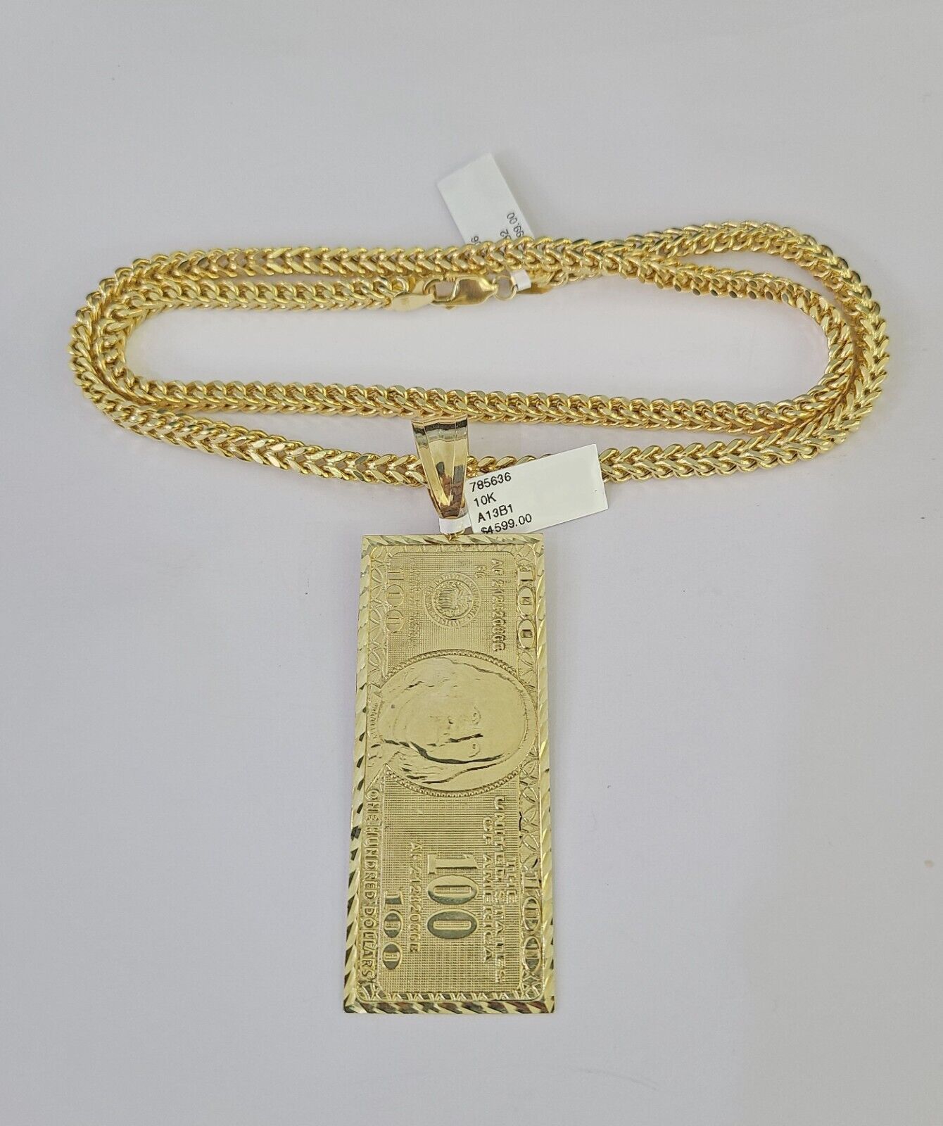 10K Franco Chain 100 Money Dollar Pendant Charm Necklace 20"-26" 5mm Gold SET