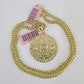 Real 14k Chain Mayan Calendar Charm Set Miami Cuban Link 4mm Necklace Pendant