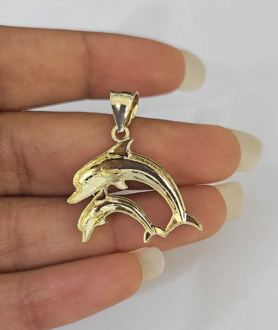 10K Real Dolphin Charm Pendant Yellow Gold 1" Genuine