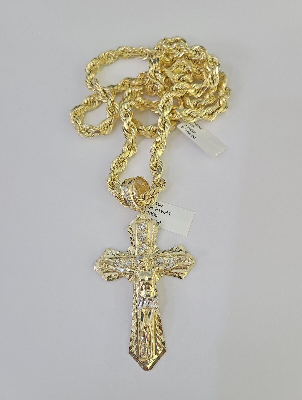 Real 10k Rope Chain Jesus Cross Charm Set 7mm 20"-28" Inch Necklace Yellow Gold