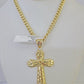 10K Gold Miami Cuban Chain Jesus Cross Charm Length 18"-26" 4mm REAL Yellow