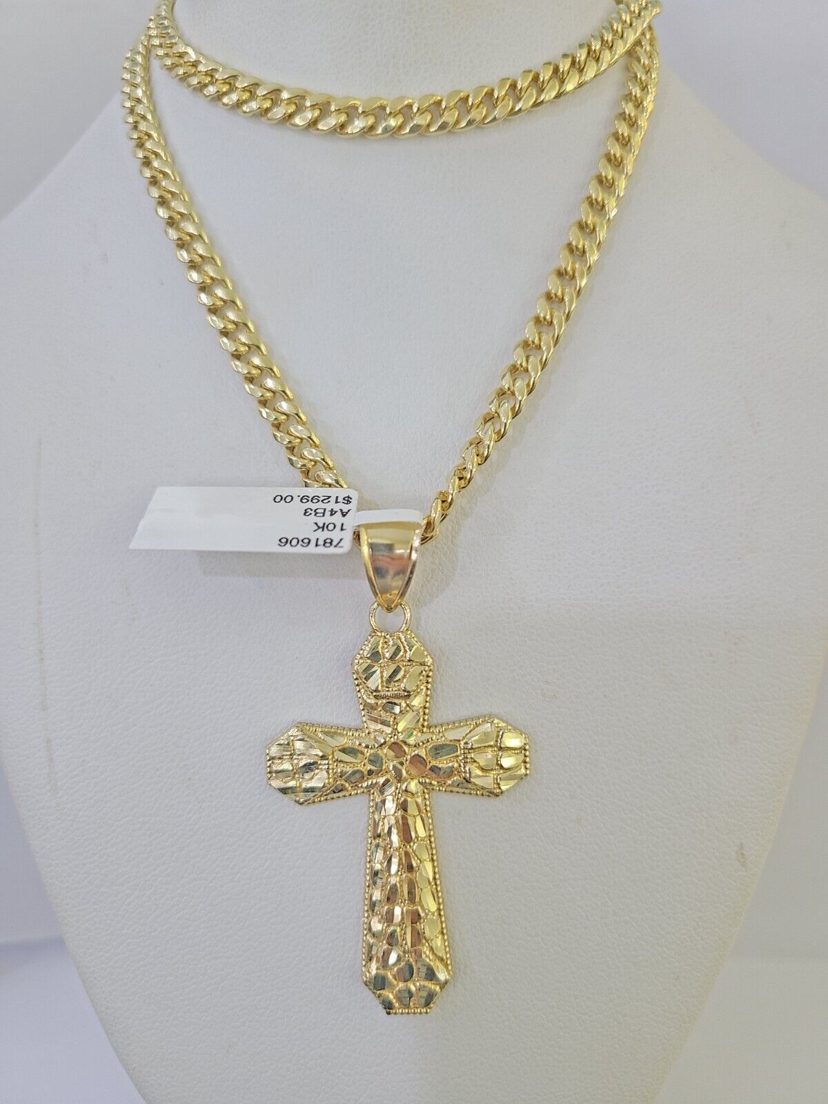 10K Gold Miami Cuban Chain Jesus Cross Charm Length 18"-26" 4mm REAL Yellow