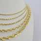 Real 10k Solid Gold Rope Chain Necklace 2.5mm-7mm Men Women Yellow 10kt