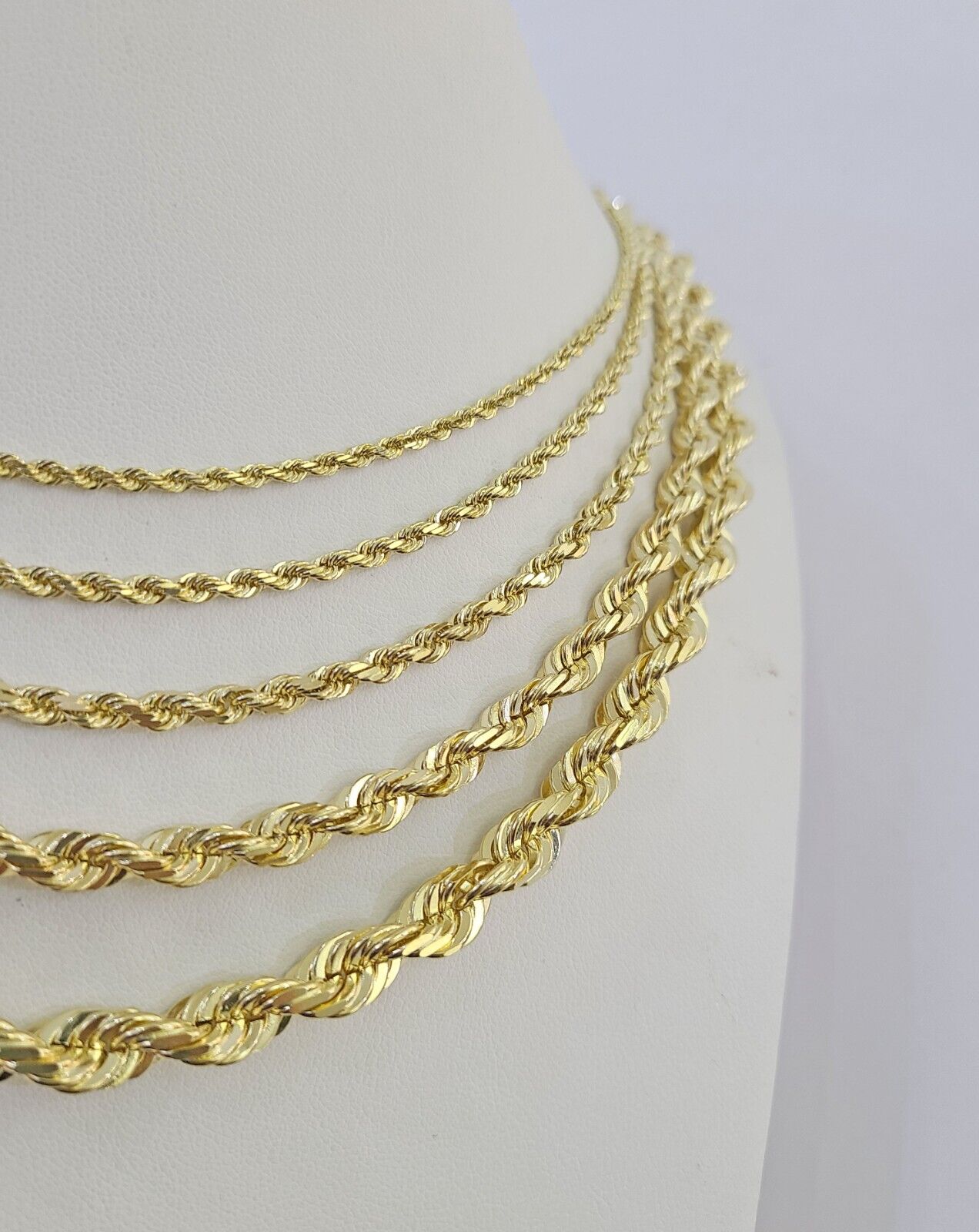 Real 10k Solid Gold Rope Chain Necklace 2.5mm-7mm Men Women Yellow 10kt