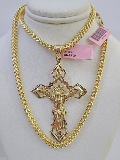 14K Franco Chain Jesus INRI Cross Pendant Charm Necklace 20"-26" 4mm Gold