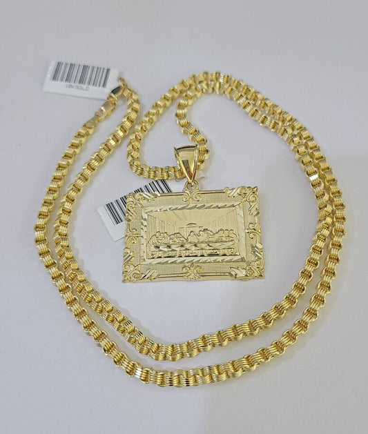 10k Gold Byzantine Necklace Last Supper Charm 18-26 inches 3mm REAL SET Chain