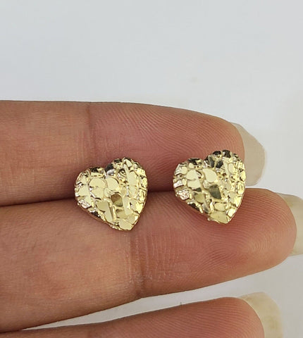 10k Gold Nugget Heart Earrings With Push Back Real 10kt Gold Studs Unisex