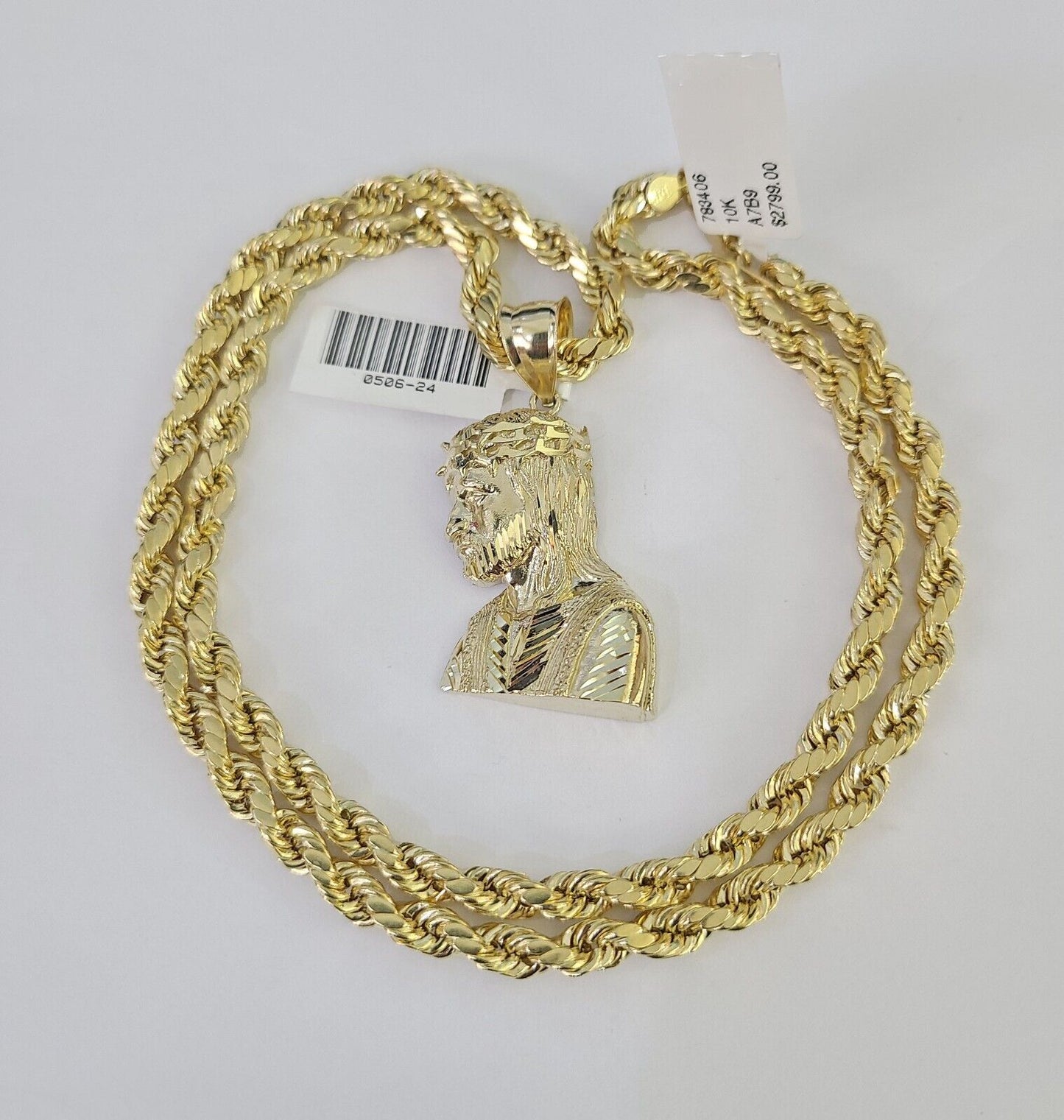 Real 10k Rope Chain Jesus Charm Necklace Pendant Set 5mm 20"-30" Inch Gold