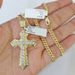 10k Yellow Gold Chain Cross Charm Pendant Set Miami Cuban Link Necklace DISCOUNT