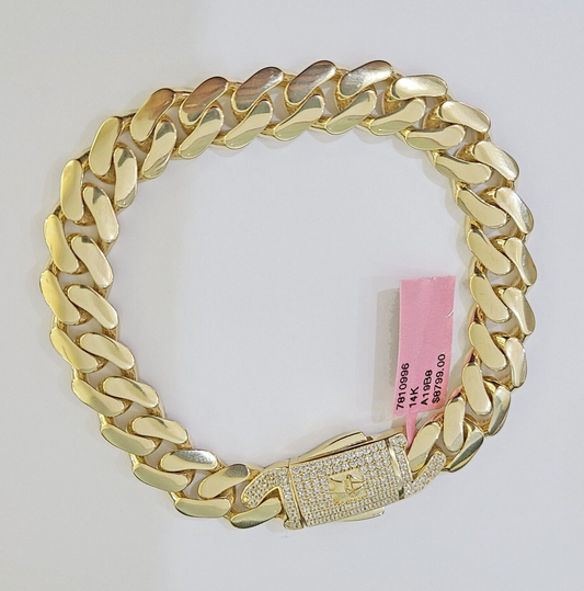 14K Yellow Gold Royal Monaco Cuban Bracelet 11mm 8.5 inches box Lock