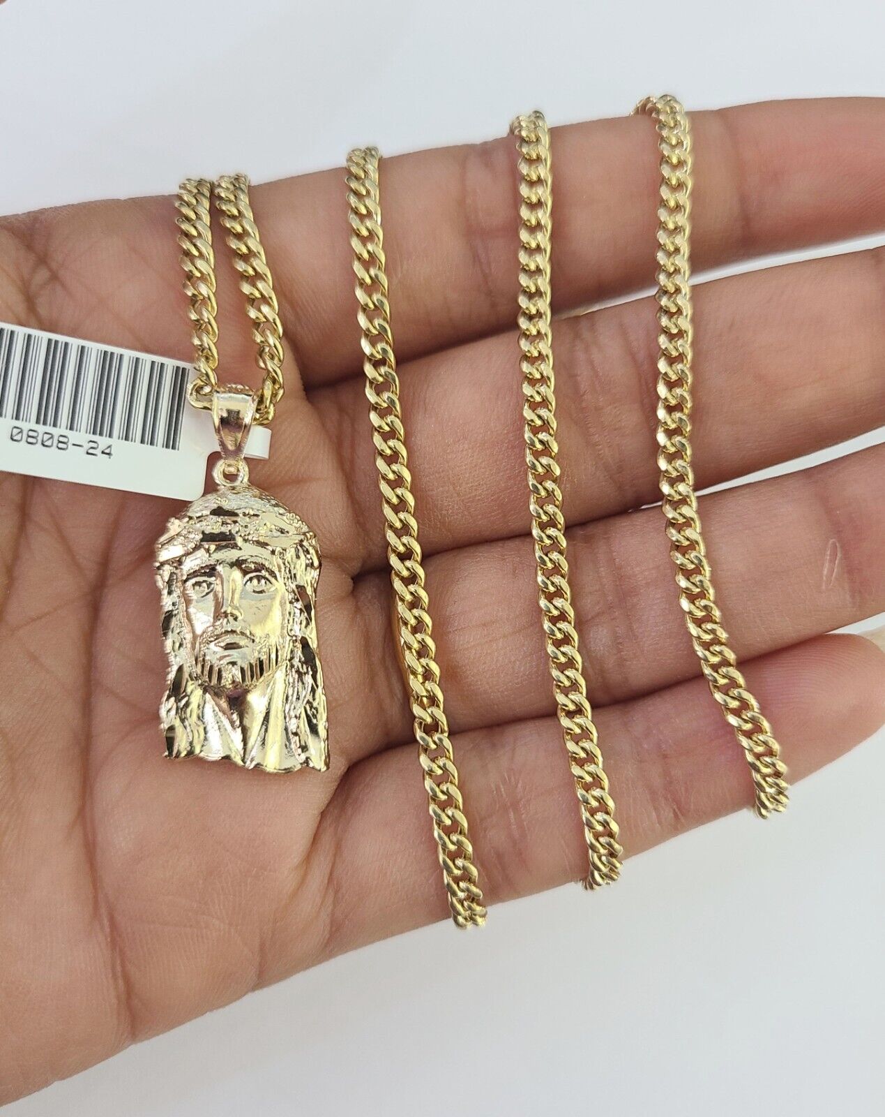 10K Gold Miami Cuban Chain Jesus Head Charm 18"-30" 3mm REAL Pendant