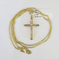 10K Solid Franco Chain Jesus Cross Pendant Charm Necklace 16"-24" 1mm Ladies