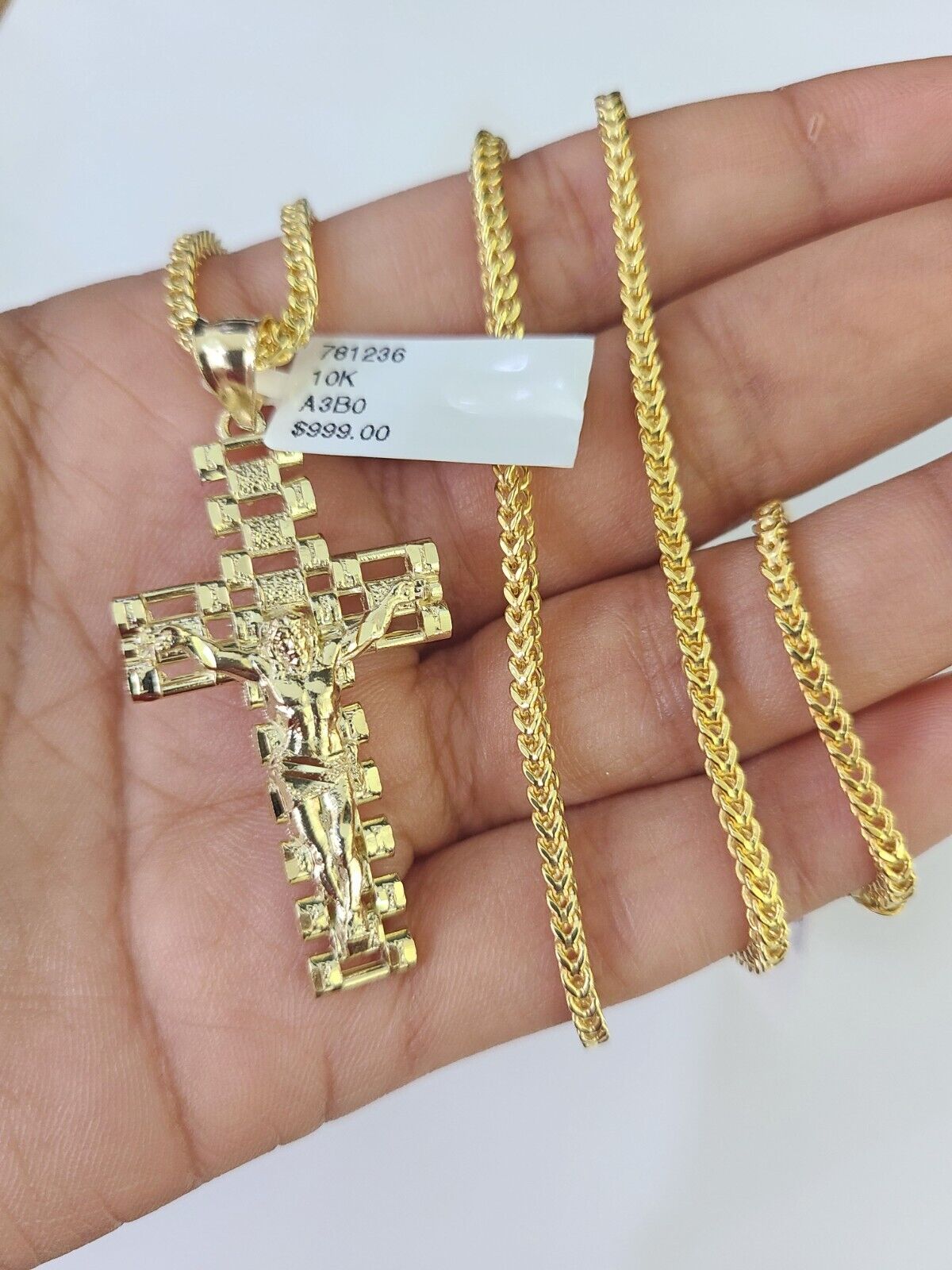 10K Franco Chain Jesus Cross Pendant Charm Necklace 20"-26" 2.5mm Yellow Gold