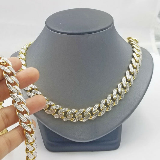 Real 10k Yellow Gold Monaco chain Neckalce 24" 14mm Royal Cuban Link Diamond Cut
