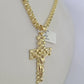 10k Gold Byzantine Necklace Jesus Cross Charm 18-28 inch 3mm SET Chain Pendant