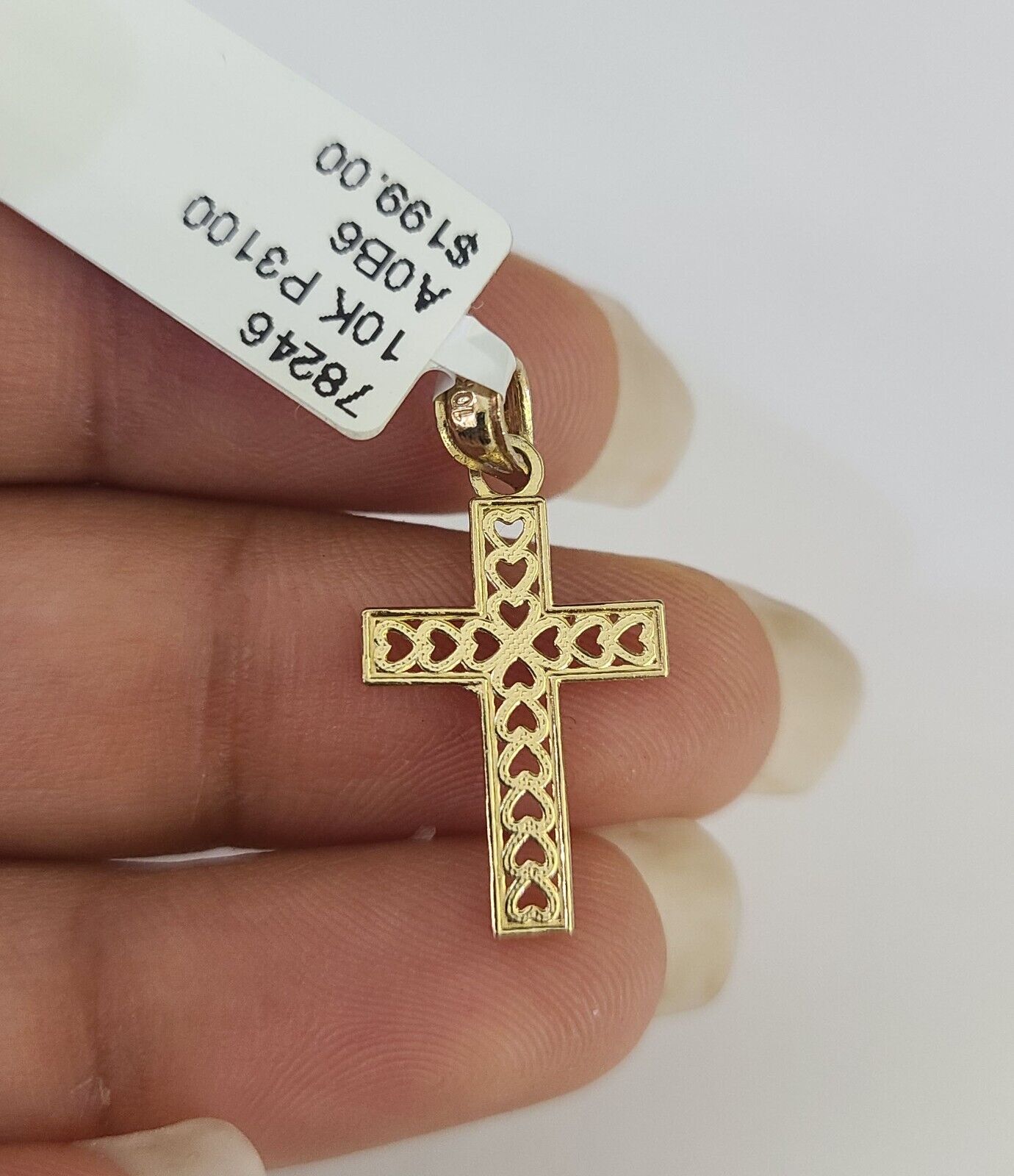 10K Solid Franco Chain Jesus Cross Pendant Charm Necklace 16"-24" 1mm Ladies