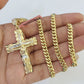 Real 14k Chain Cross Charm Set Miami Cuban Link 5mm 18"-30" Necklace Pendant