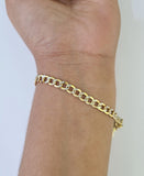 Real 10K Cuban Curb Link Bracelet Yellow Gold Diamond Cut 5mm 8" Inch