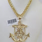 Real 10k Solid Rope Chain Jesus Anchor Charm Set 3mm 20"-30" Inch Necklace Gold