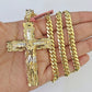 Real 14k Solid Chain Cross Charm Set Miami Cuban Link 6mm Necklace Pendant Gold