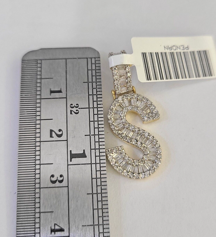 10k Yellow Gold Diamond S Charm Pendant Initial Alphabet Letter Real Genuine