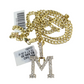 10K Gold Miami Cuban Chain M Diamond Initial 18"-24" 2mm Pendant Necklace SET