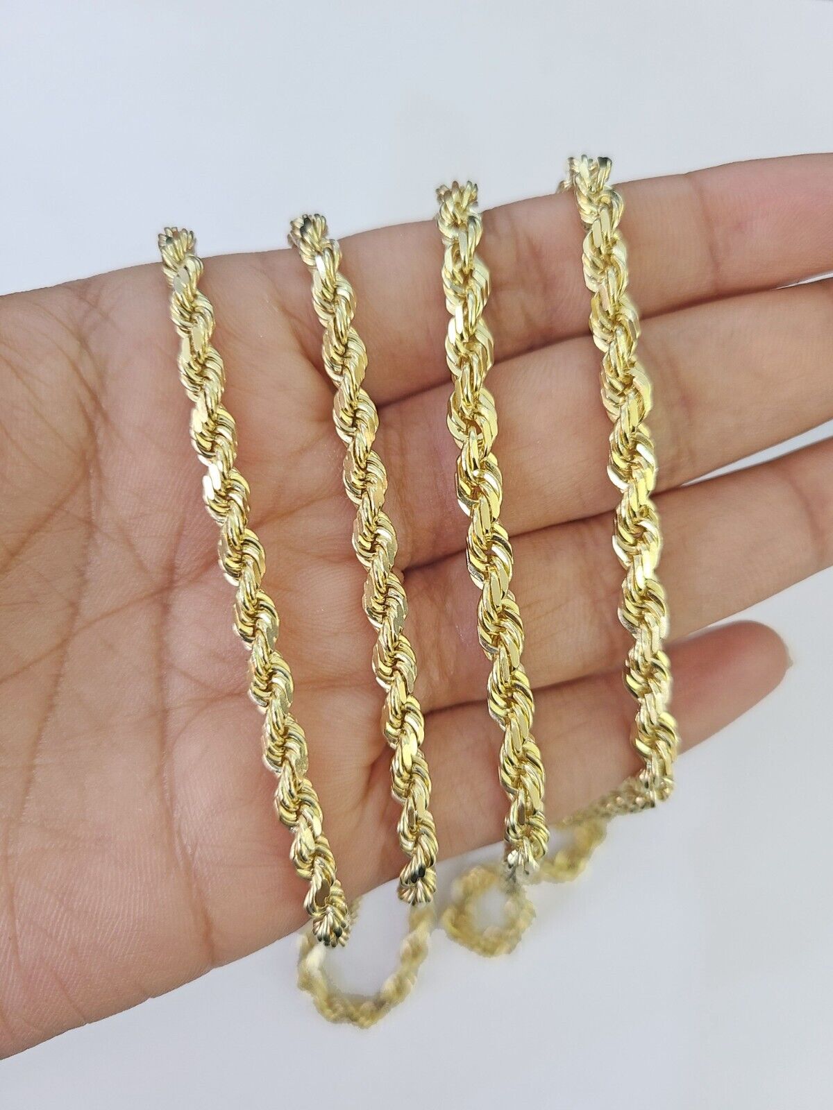 14k Solid Rope Chain Yellow Gold Necklace 4mm 5mm 18-26 Inches Real Men Women