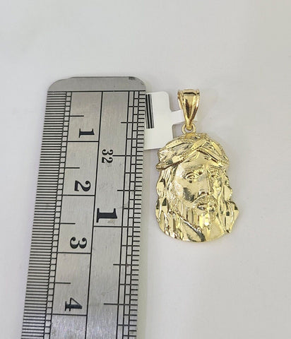 10K Franco Chain Jesus Head Pendant Charm Necklace 16"-24" 2mm Gold SET Yellow