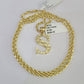 10k Gold Initial S Charm Rope Chain 16"-26" 2.5mm SET Necklace Alphabet Pendant