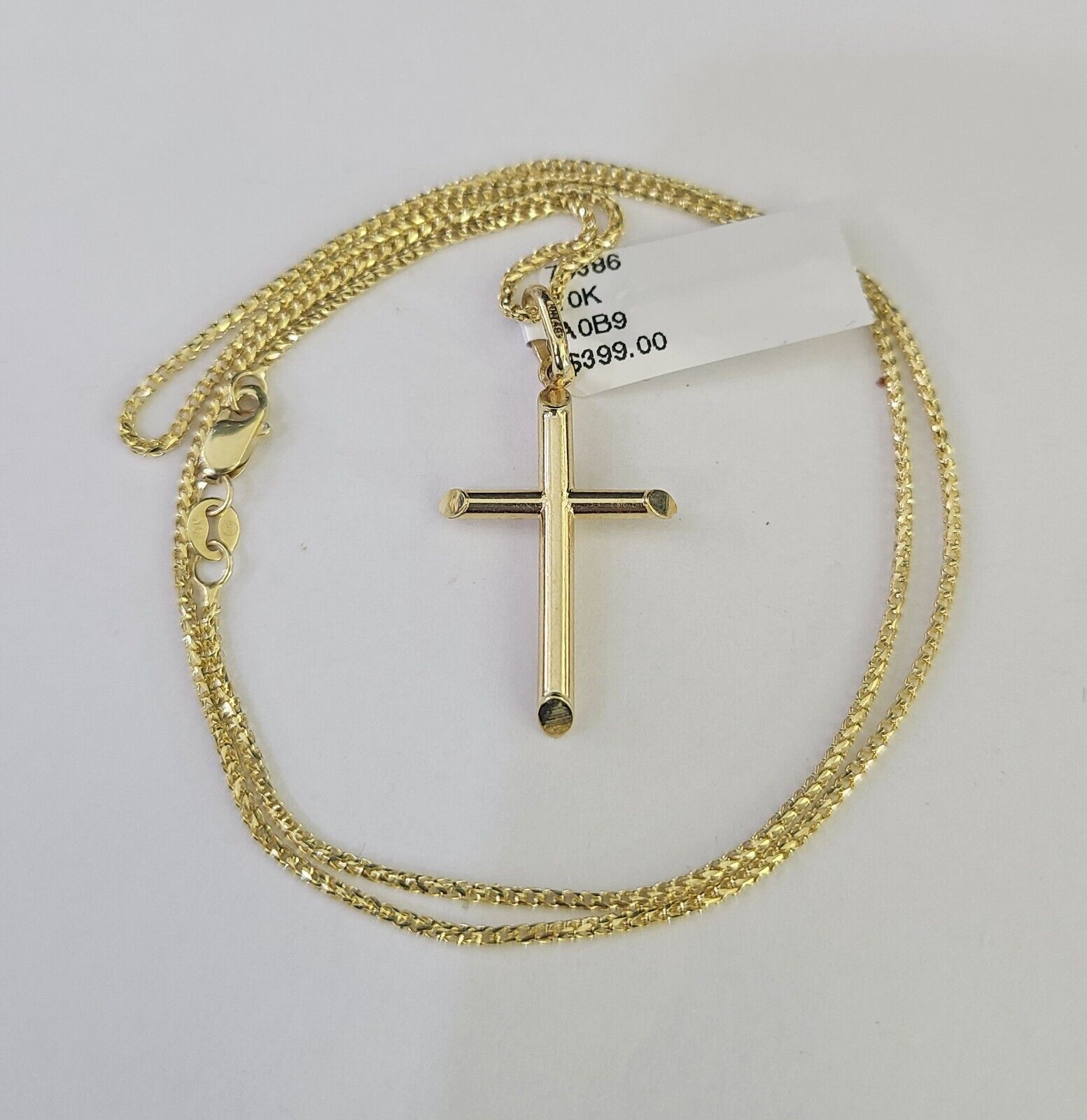 10K Solid Franco Chain Jesus Cross Pendant Charm Necklace 16"-24" 1mm Ladies
