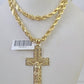 Real 10k Rope Chain Jesus Cross Charm Necklace Pendant Set 5mm 20"-30" Inch Gold