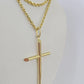 10k 3mm Rope Chain Jesus Cross Pendant 18"-30" Yellow Gold Set Charm Necklace