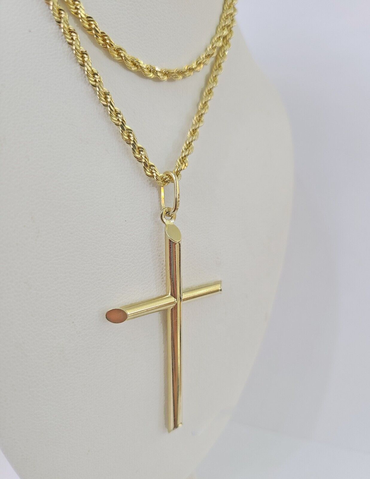 10k 3mm Rope Chain Jesus Cross Pendant 18"-30" Yellow Gold Set Charm Necklace