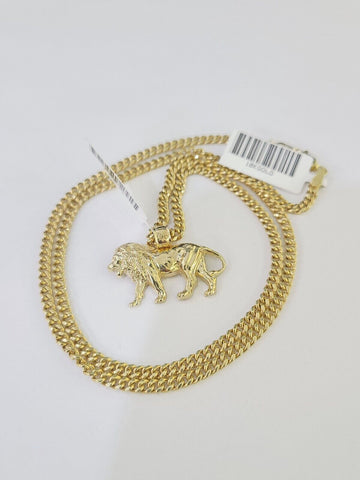 10K Gold Miami Cuban Chain Lion Charm Length 18"-26" 2.5mm REAL Yellow