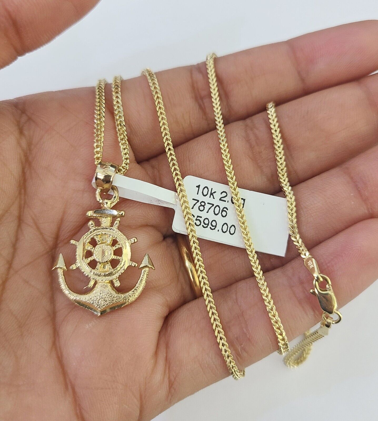 10K Solid Franco Chain Jesus Anchor Pendant Charm Necklace 18"-24" 1mm Gold