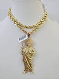 Real 10k Solid Rope Chain Saint Jude Charm Set 6mm 20"-30" Inch Necklace Gold