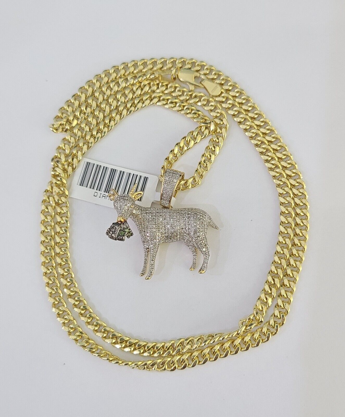 10k Miami Cuban Chain Goat Money Charm Diamond Set 4.5mm 20"-28" Necklace Gold