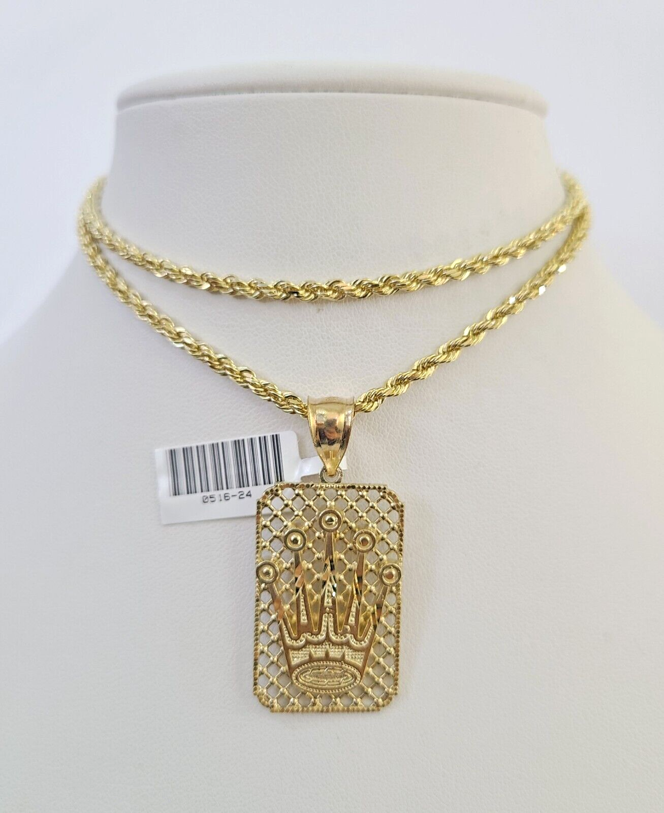 10k Solid Rope Chain 3mm Crown Pendant Charm Necklace SET 18-26 in