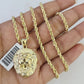 10k Solid Rope Chain 3mm Lion Head Pendant Charm Necklace SET 18-26 in