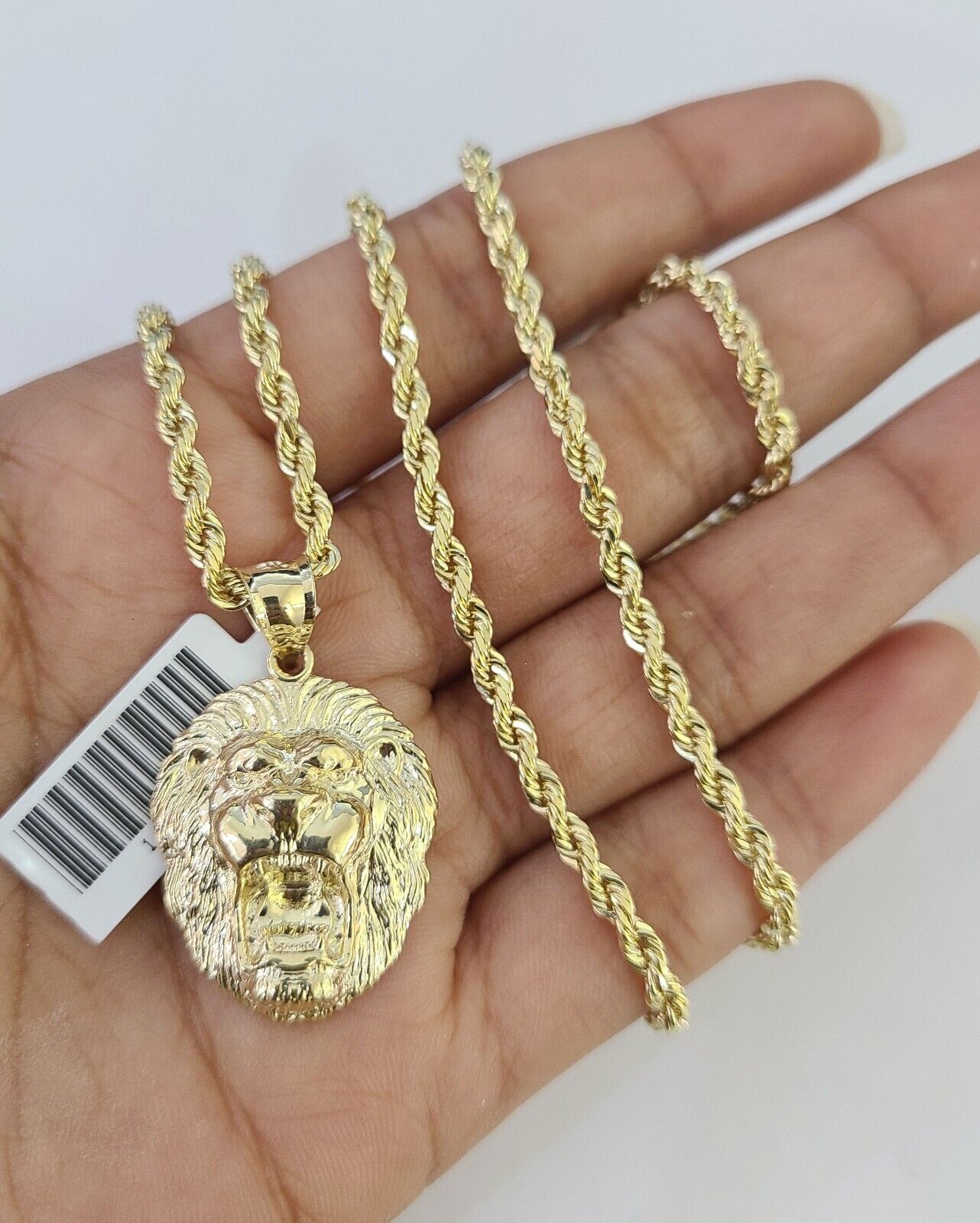 10k Solid Rope Chain 3mm Lion Head Pendant Charm Necklace SET 18-26 in