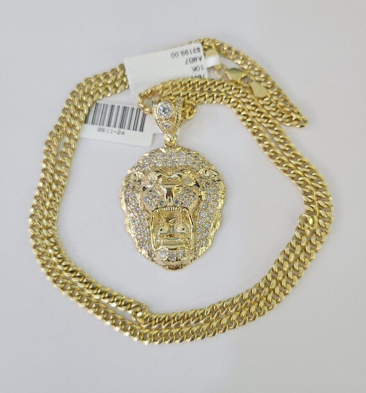 10k Miami Cuban Chain Roaring Lion Charm Set 4mm 18"-28" Necklace Pendant Gold