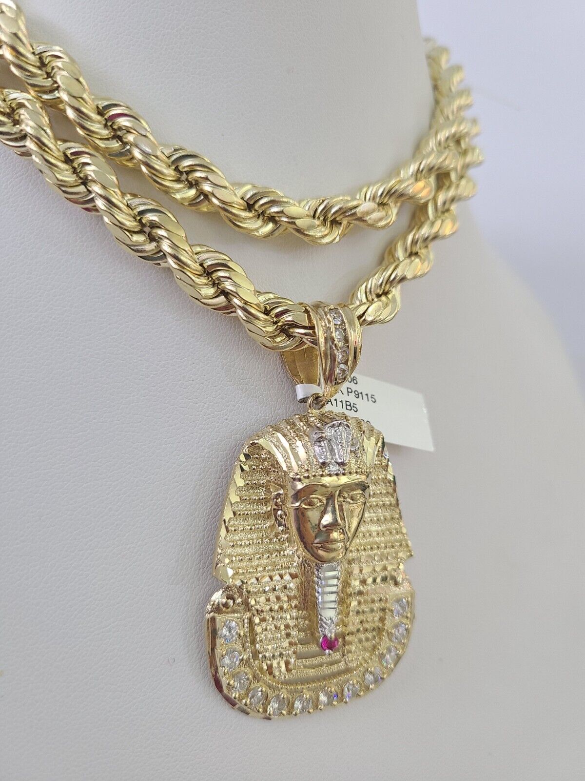 Real 10k Rope Chain Pharaoh Charm Set 8mm 20"-30" Inch Necklace Yellow Gold