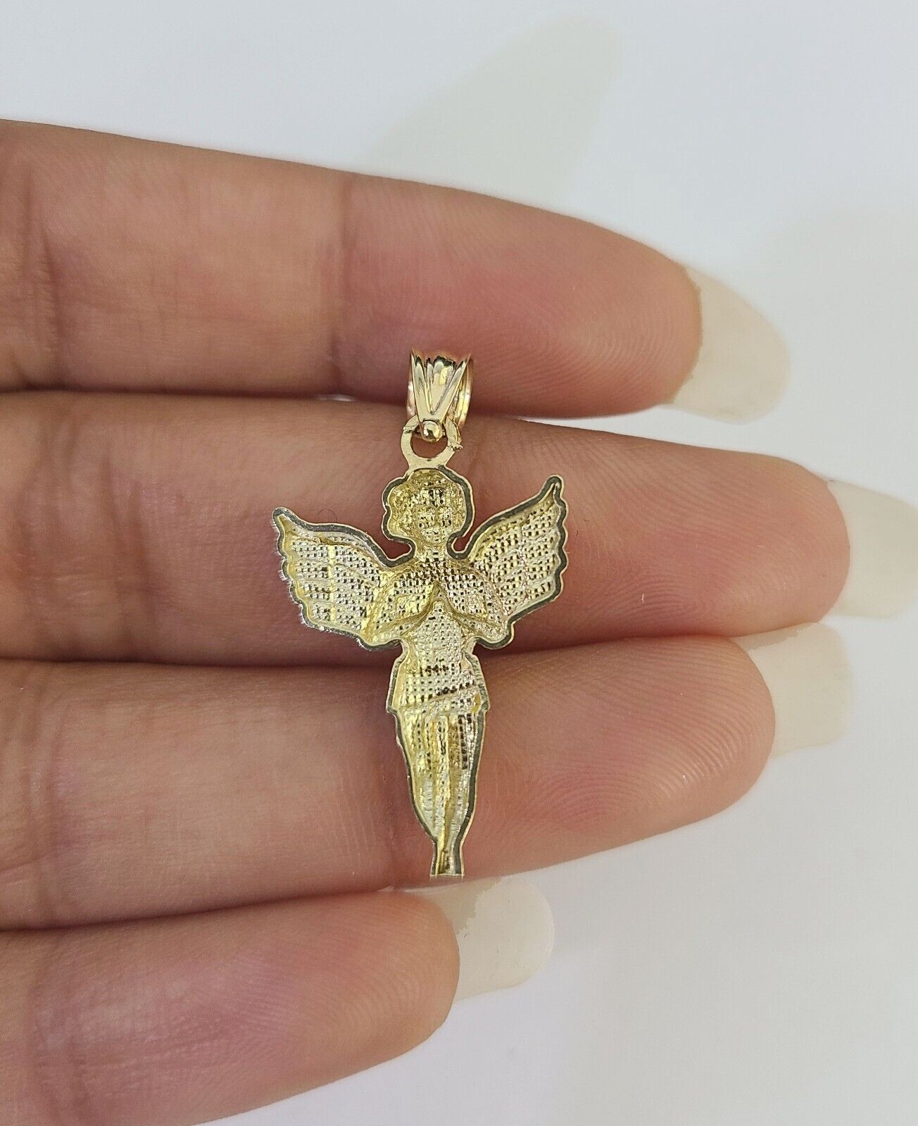 10k 2.5mm Rope Chain Praying Angel Pendant 18"-30 Yellow Gold Set Charm Necklace