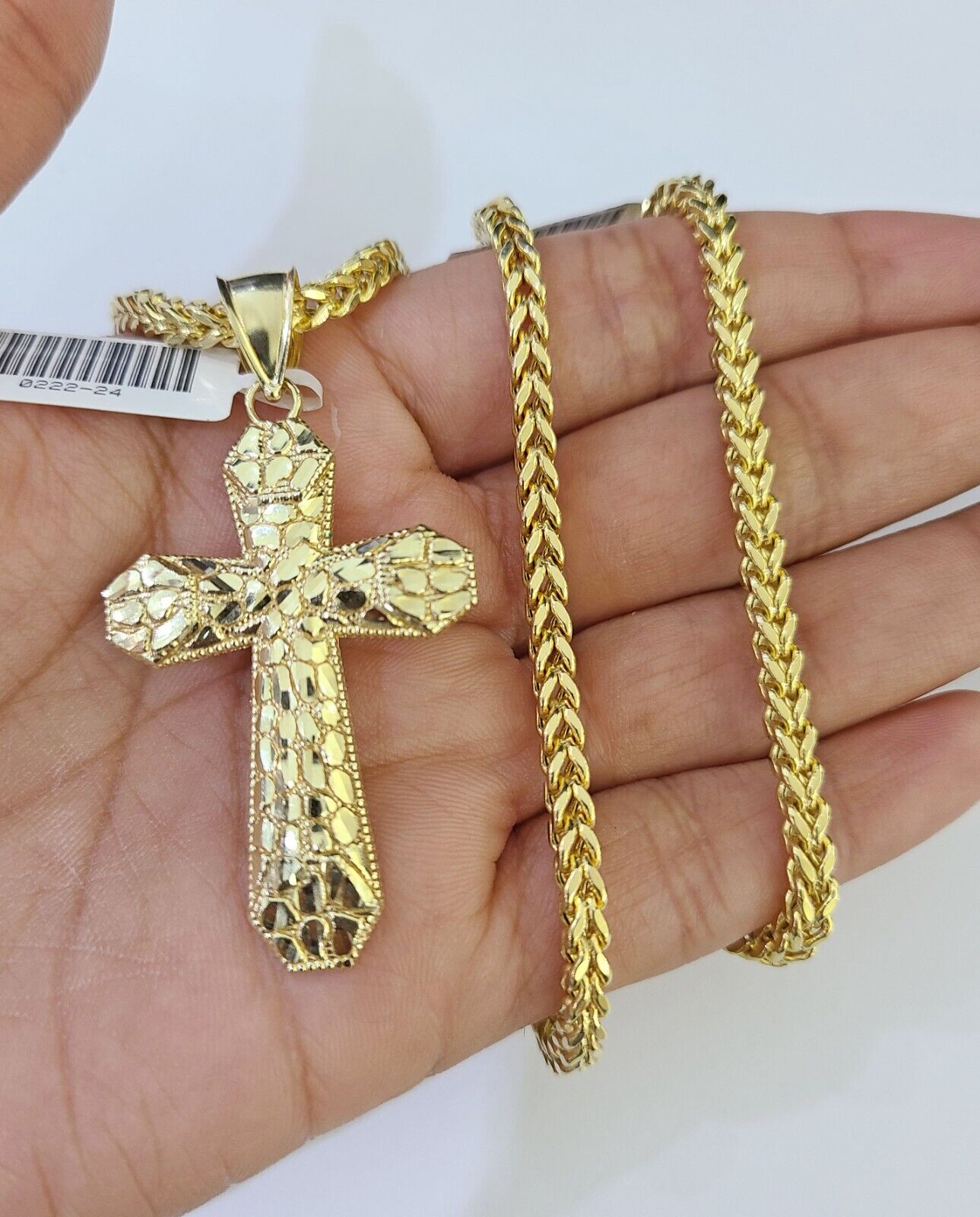 10K Gold Franco Chain Cross Charm Length 18-26 inches 3mm REAL Yellow