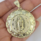 Real 10K Nugget Medallion Guadalupe Pendent Charm 10kt yellow Gold 2" Religious