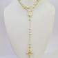 Real 14k Gold Rosary Necklace INRI Jesus Cross Women 22" Diamond Cut Solid