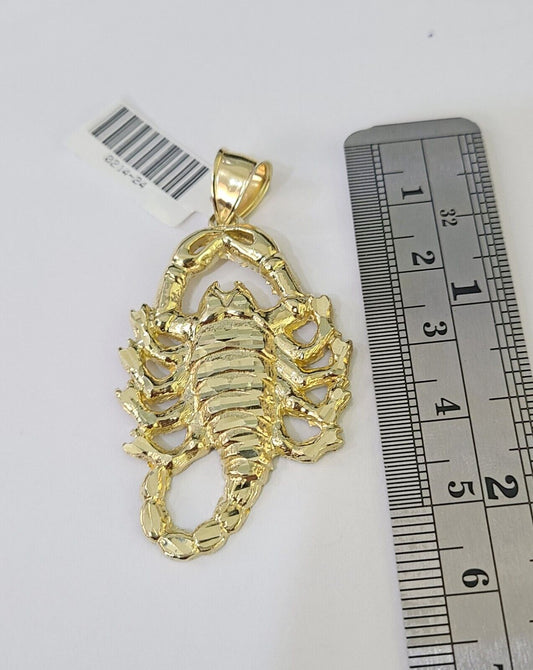 Real 10k Miami Cuban Chain Scorpion Charm Set 4mm Yellow Gold Necklace Pendant